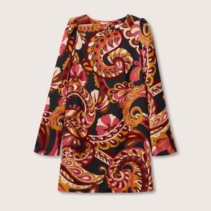 Mango Printed Paisley Abstract Dress Balloon Sleeves Size 4